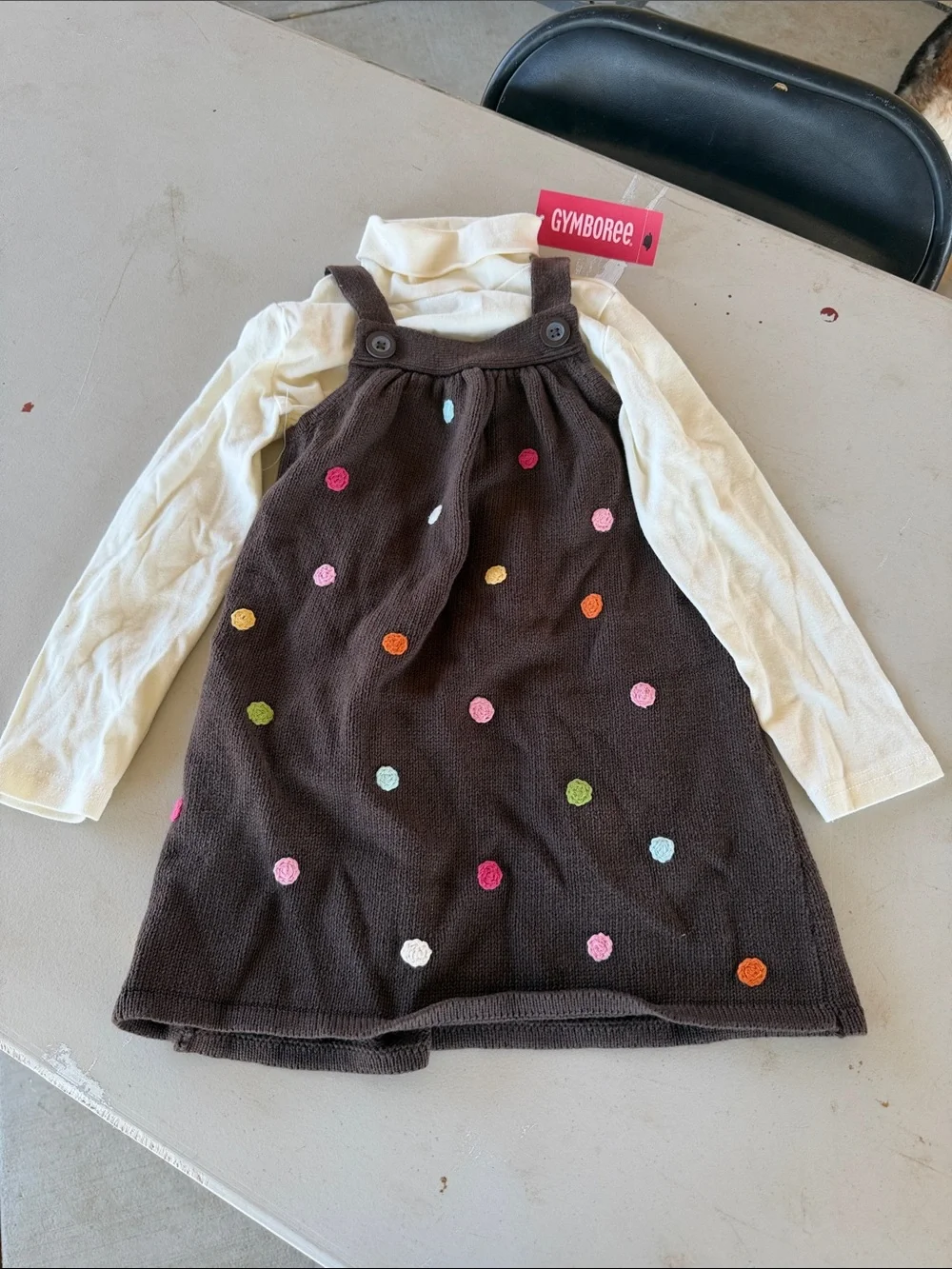 NWT Gymboree Brown Knit Pinafore Dress with Cream Long Sleeve Top